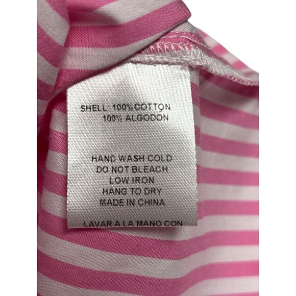 Pink & White Striped Ruffle Button-Down Blouse By Karlie Large Cotton Womens - Picture 7 of 10